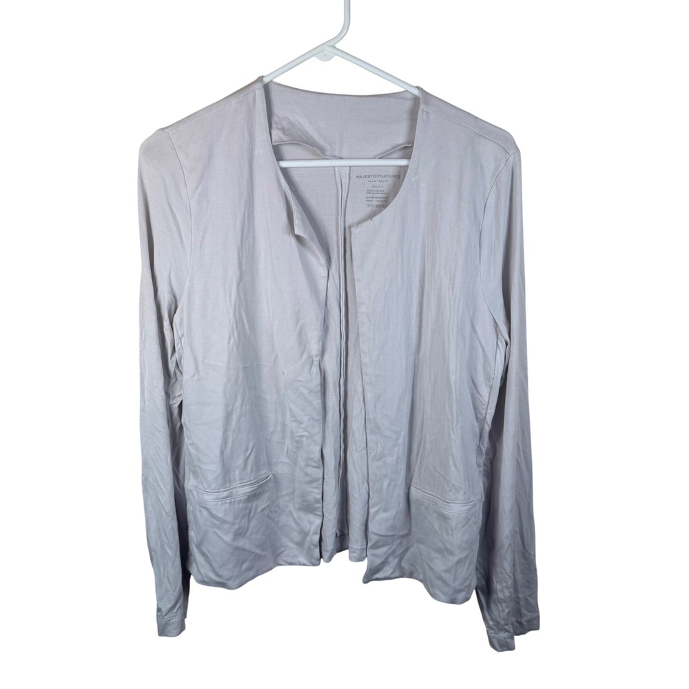 Majestic Filatures Cardigan Women Size 4 Gray Open Front Soft Quiet Luxury Basic